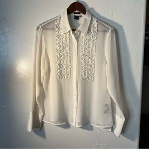 Haggar White Button Down Shirt with Lace Detail Size 8
